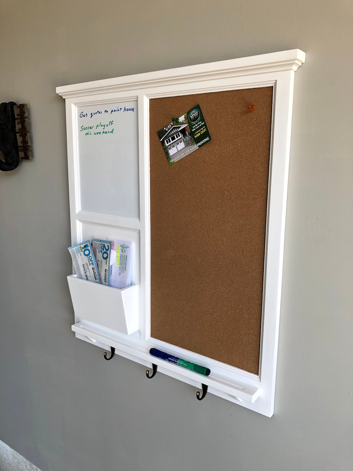 Wall Organizer with large cork board dry erase and Etsy
