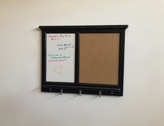 MAGNETIC White Board & Corkboard Organizer - Key / Coat / Hat rack - shabby chic - Home Decor - Furniture Quality