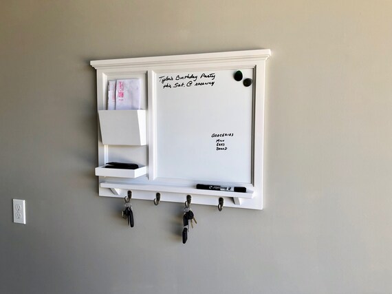 MAGNETIC Dry Erase Wall Organizer with letter holder and small shelf Key / Coat / Hat rack - RusTic - Home Decor