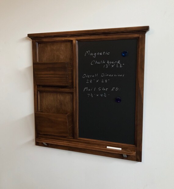 28" x 28" Wall Organizer MAGNETIC Chalk board & 2 Mail slot letter holder Key / Coat / Hat hooks - Home Decor- Wall Organizer