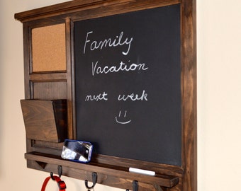 Chalkboard & corkboard Mail Organizer letter holder  Key / Coat / Hat rack - RusTic - Home Decor