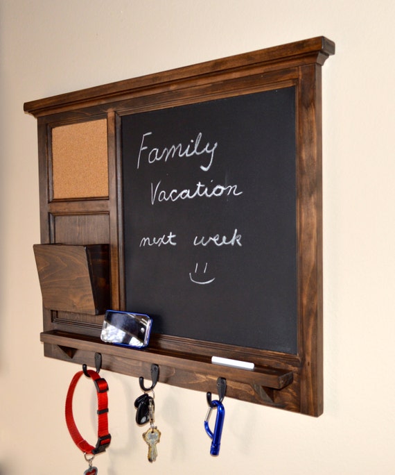 Walnut stained Chalkboard & corkboard Wall Mail Organizer letter holder