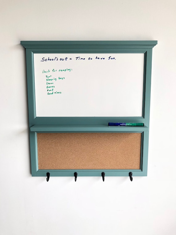 Whiteboard and Cork Organizer Key / Coat / Hat rack - Home Decor