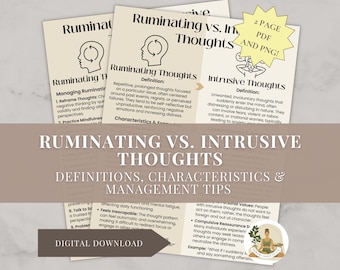 Ruminating vs. Intrusive Thoughts | CBT Trauma Worksheet | CBT+DBT Mental Health Worksheets | Cbt cheatsheet