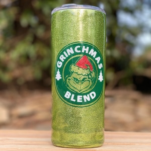 Custom Starbucks Grinch Christmas Glitter Epoxy Stainless Steel Tumbler