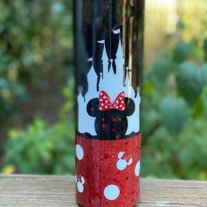 Custom Disney World Land Minnie Mouse Castle Black Red White Epoxy Stainless Steel Tumbler