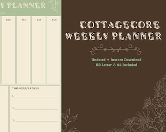 Cottagecore Wochenplaner Printable | Undatiertes PDF | Botanischer Planer | Gemütliche Ästhetik | Sofortdownload | US Letter & A4