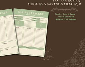 Cottagecore Haushalt Spar-Tracker Printable | Monatliches Budget | Sparbuch | PDF | Sofortdownload | US Letter A4