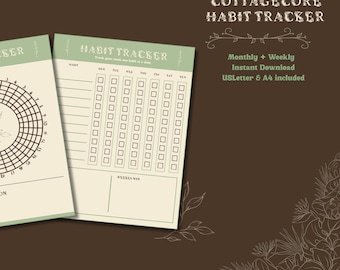 Cottagecore Habit Tracker Printable | Monatlich - Wöchentlich | PDF | Sofortdownload | US Letter und A4