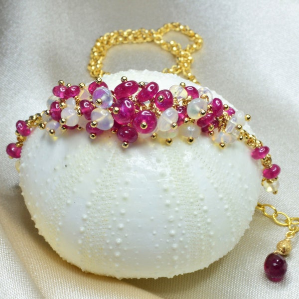 Polished Pink-Red Ruby and Ethiopian Opal Necklace/Choker, Very Cute.