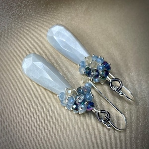 Gray Moonstone with Mystic Topaz and Chalcedony Cluster Earrings