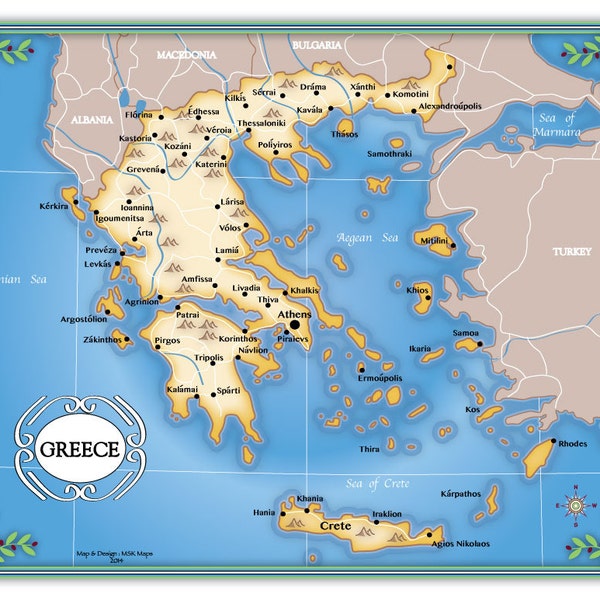 Map of Modern Greece - Etsy