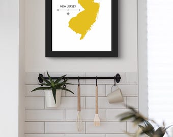 New Jersey Silhouette in gelb - printable Wandkunst - digitaler Download