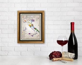 Wine Regions of Italy | Map Art | Wine Country | Wall Decor | Italy Map