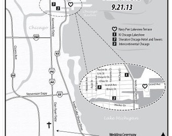 Personalisierte Hochzeitseinladung Landkarte Einlagen
