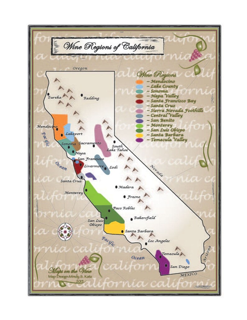 Wine Places of California graphic relating to California Regions Map Printable called Wine Areas of California