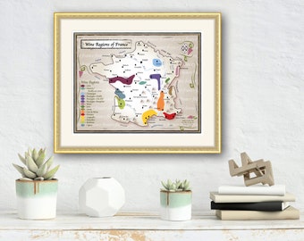 Wine Regions of France | Map Art | Wine Country | Wall Decor | France Map
