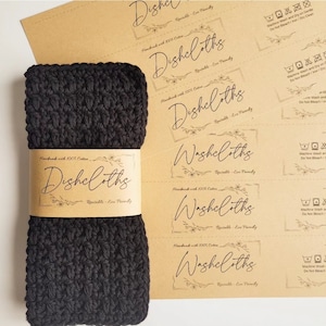 Printable Dishcloth-Washcloth wrap labels/Downloadable PDF/Market Packaging/Crocheted Dishcloth Wraps/Knit Washcloth Tags/Craft Fair Tags
