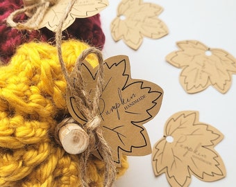 Printable Pumpkin Tags/3 Sizes/Downloadable PDF/Pumpkin Leaf Tags for Handmade Pumpkin's/ Pumpkin Tags for Knit and Crocheted Pumpkin's/Tags