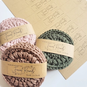 Printable Facial Rounds Wrap Labels/Downloadable PDF/Market Packaging/Crocheted face scrubby Wraps/Make up wipes Tags/Craft Fair Tags