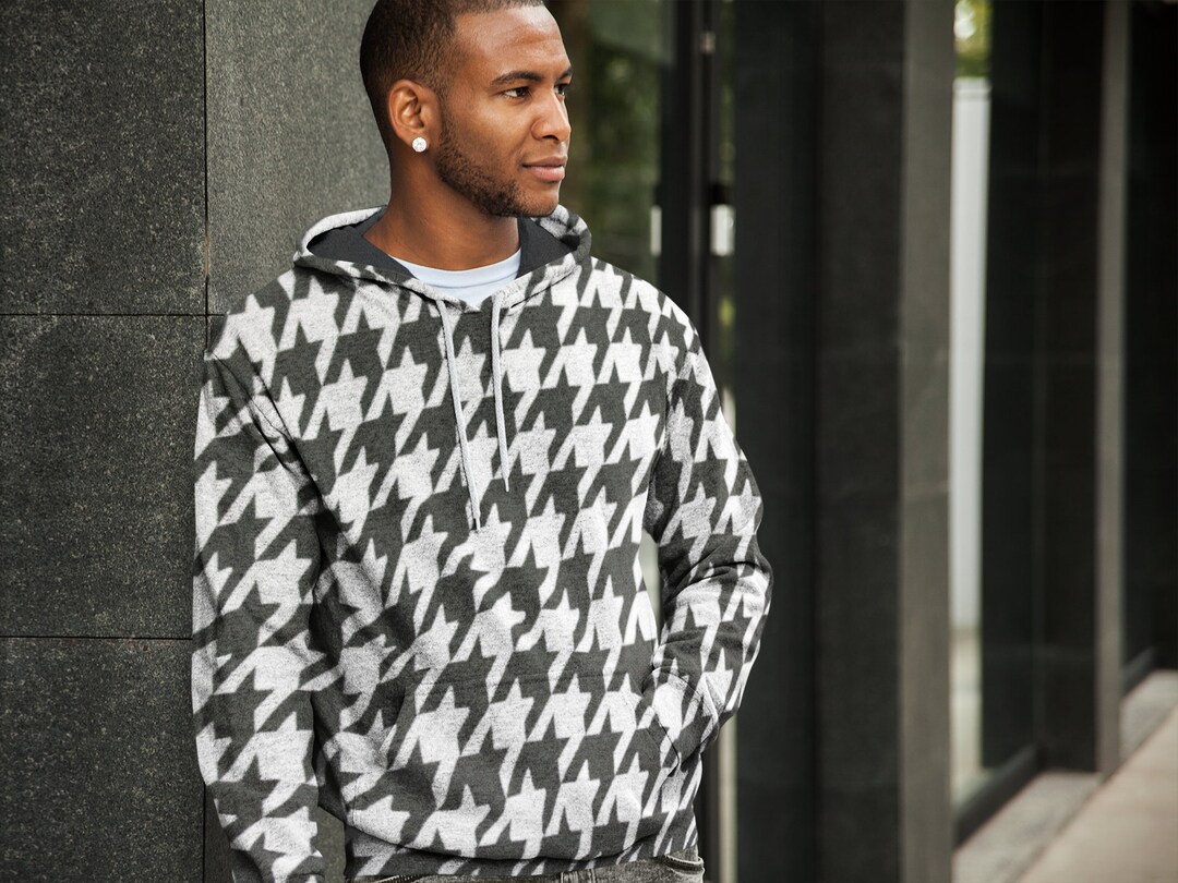 Stylish Houndstooth Hoodie Sweatsthirt Urban Chic Large Etsy