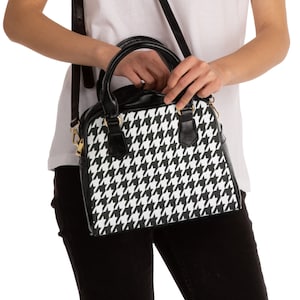 Stylish Houndstooth Print Shoulder Handbag - Vegan Leather