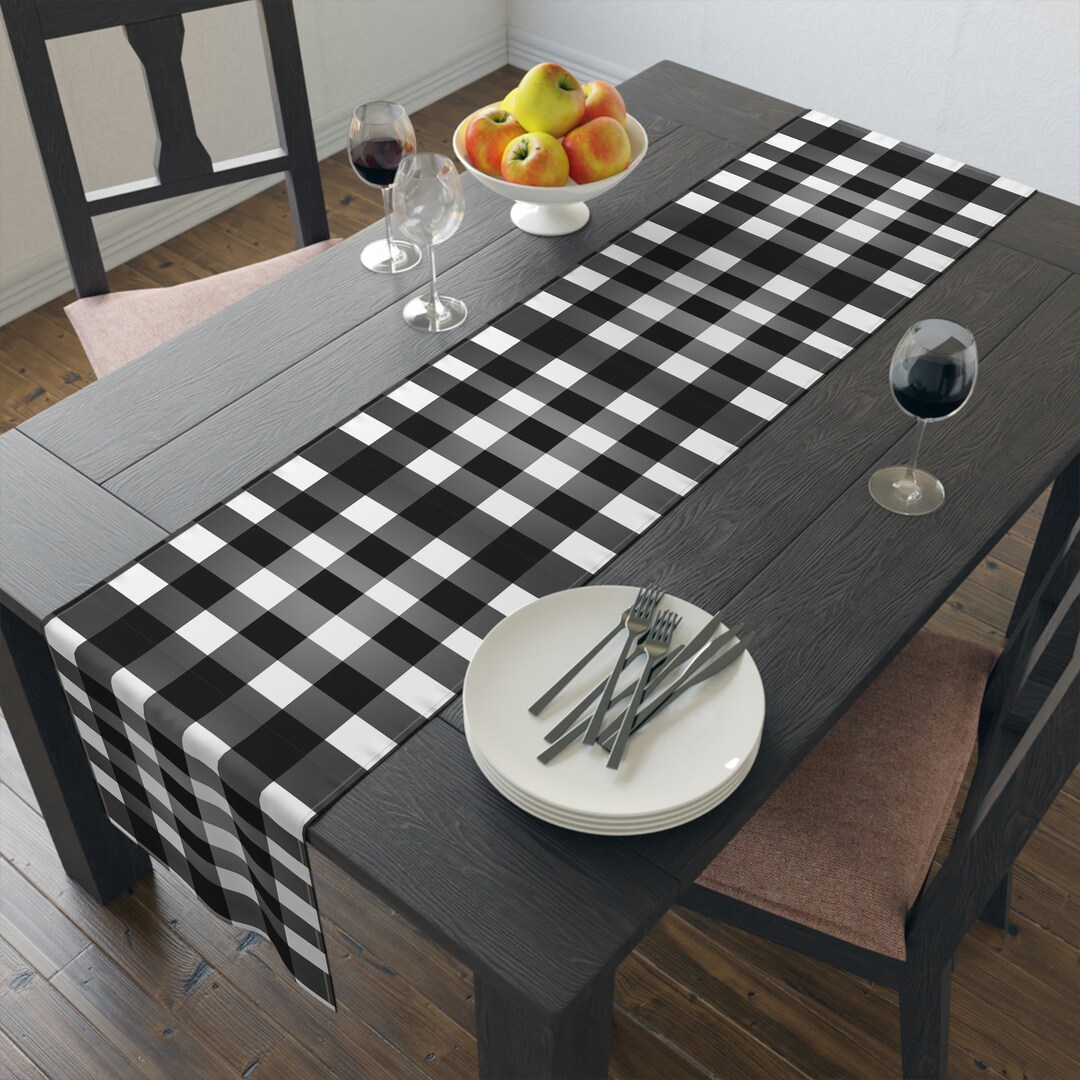 Chic Black and White Check Table Runner Etsy