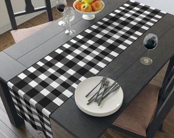 Chic Black and White Check Table Runner