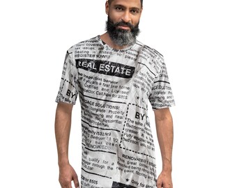 Stylish Crumpled Newspaper Look Print T-Shirt