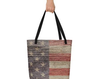 Stylish USA American Flag Tote Bag, Realistic Looking Flag Fabric