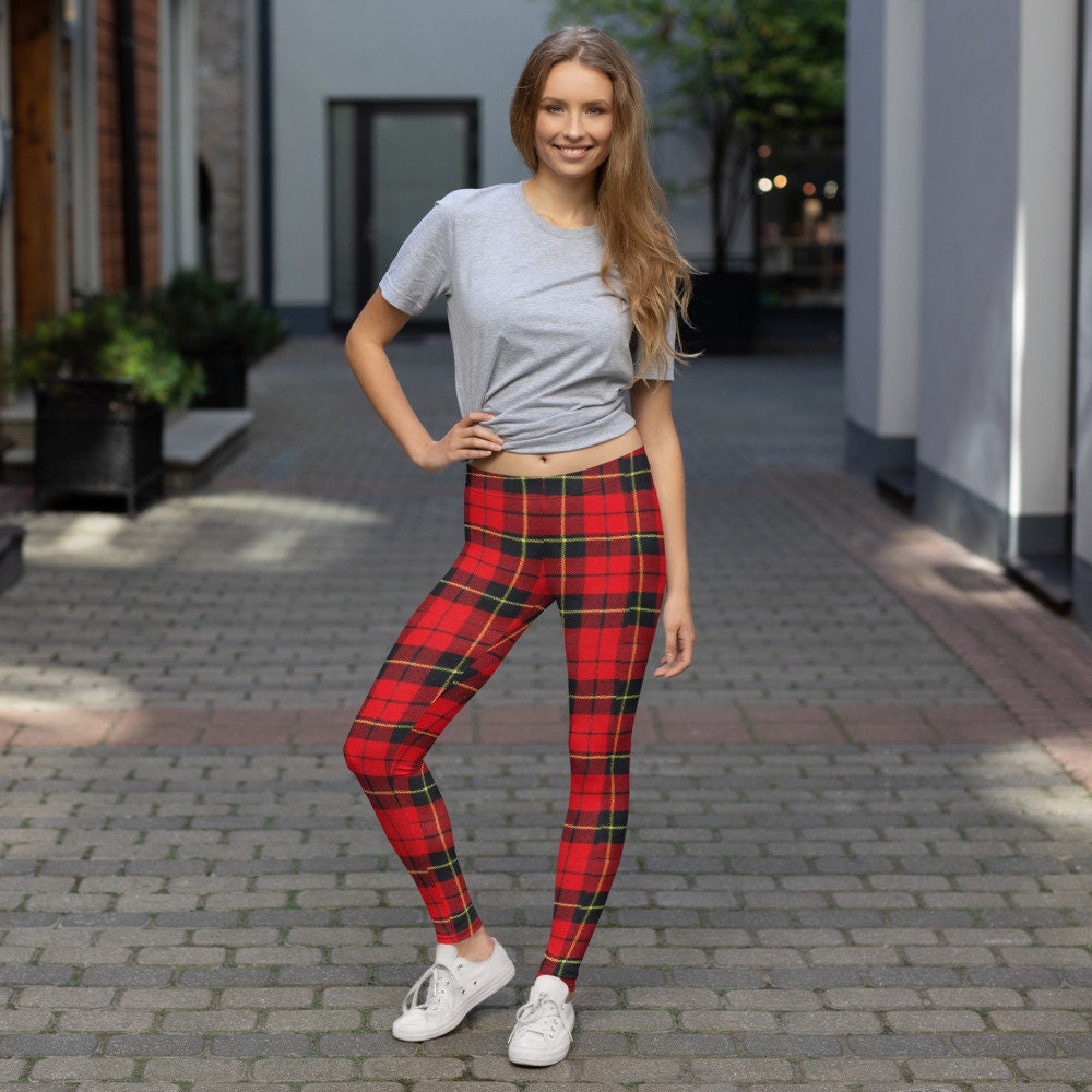 Dark Tartan Plaid Leggings, Gym, Fitness & Sports Clothing