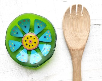 Hippy Flower Spoon Rest, Colorful Flower Dish, Gift for Coworker, New Home Gift, Moving Away Gift, Kitchen Gift