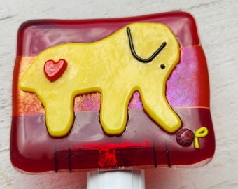 Yellow Elephant Nightlight, Midge the Elephant Night Light, Fused Glass Nightlight, Nursery, Kid's Night Light, Elephant Baby Shower Gift