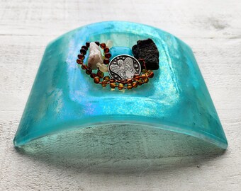 Turquoise Candle Bridge Holder, Glass Candle Decor, Center Piece Glass Art, New Home Gift, Beach House