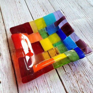 Rainbow Spoon Rest, Rainbow Fused Glass Holder, Colorful Candle Holder, Rainbow Trinket Dish Tray, Anything Dish image 3