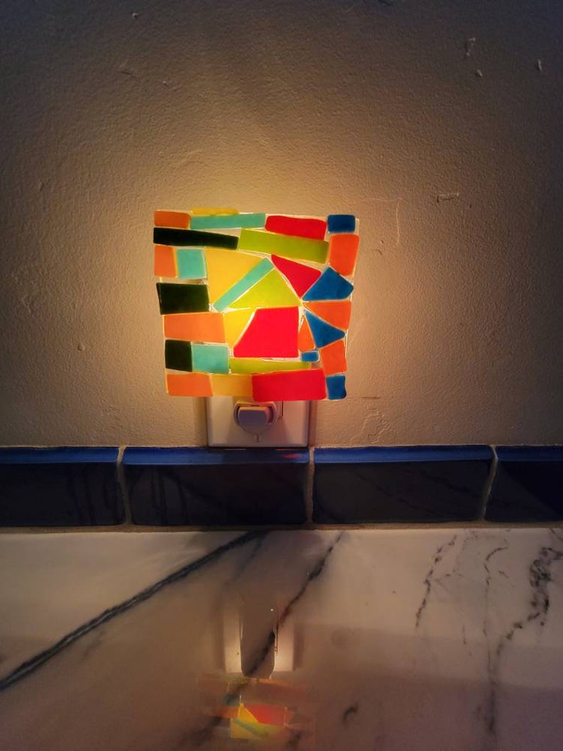 Mosaic Night Light Fused Glass Home Decor Rainbow Etsy
