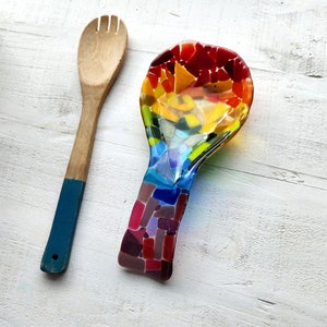 Rainbow Mosaic Glass Spoon Rest image 3