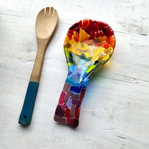 Rainbow Mosaic Glass Spoon Rest image 1