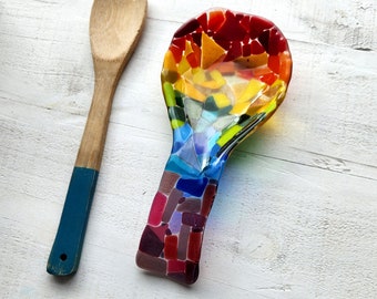 Rainbow Mosaic Glass Spoon Rest