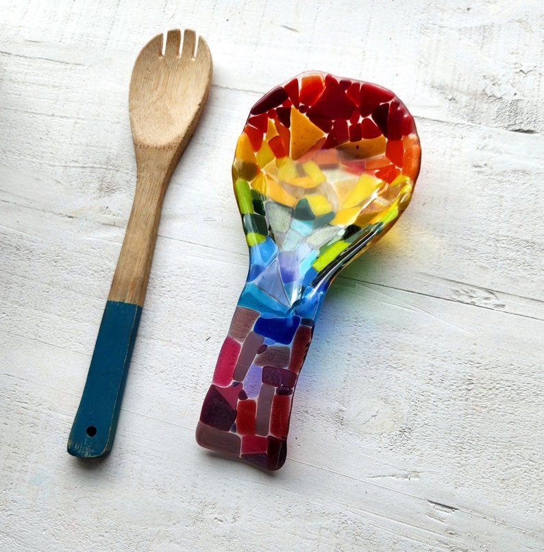 Rainbow Mosaic Glass Spoon Rest image 1