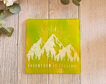 Lime Green Mountain Trivet, Adventure is Calling Anything Dish Trinket Tray, Housewarming Gift, Popular Style Tray, Office Table Decor