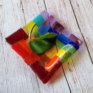 Rainbow Spoon Rest, Rainbow Fused Glass Holder, Colorful Candle Holder, Rainbow Trinket Dish Tray, Anything Dish image 5