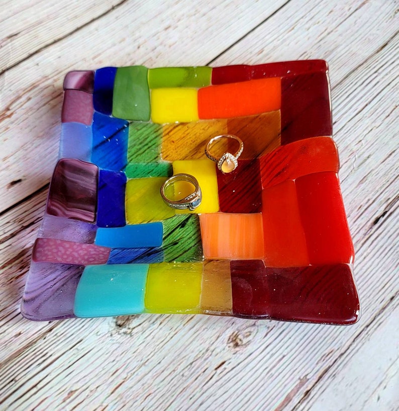 Rainbow Spoon Rest, Rainbow Fused Glass Holder, Colorful Candle Holder, Rainbow Trinket Dish Tray, Anything Dish image 4