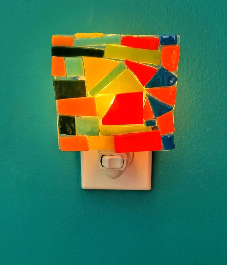 Mosaic Night Light Fused Glass Home Decor Rainbow Etsy