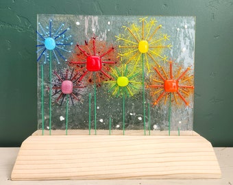 Fused Glass Flower Window Art, Springtime home decor, New Home Gift, colorful glass wall art