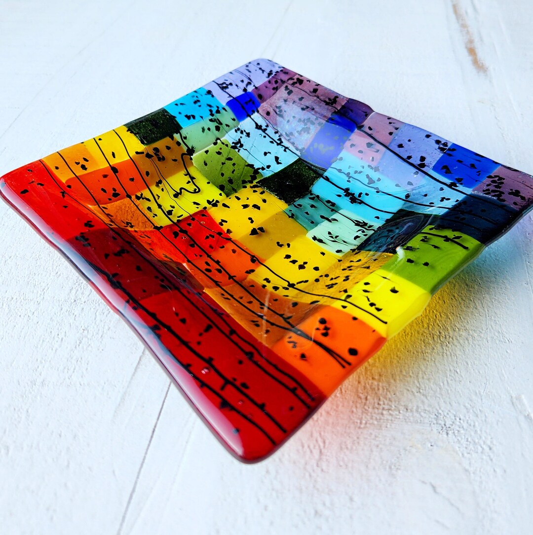 Rainbow Fused Glass Holder Colorful Candle Holder Rainbow Etsy