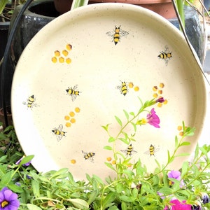 Bee Plate, Large Ceramic Plate Serving Platter. Cake Plate - Hand painted Orange and Black