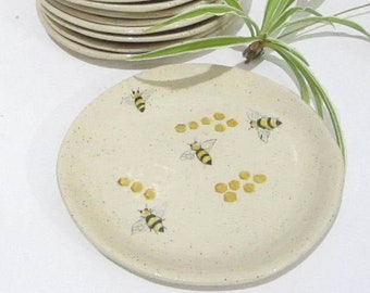 Bee Plate, Side Plate, Sandwich Plate, Handmade Pottery in Orange and Black