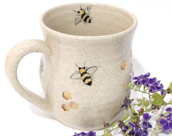 Bee Cup, Coffee Mug,  Coffee Cup, Tea Mug, Bee Lovers ,Hand painted Ceramics - Pottery Bee Collection