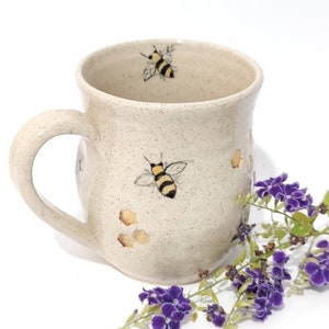 Hand-Painted Bee Coffee Mug: Ceramic Pottery, Tea Cup